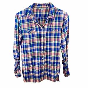 C & C California Plaid Button Down Blue Pink Small